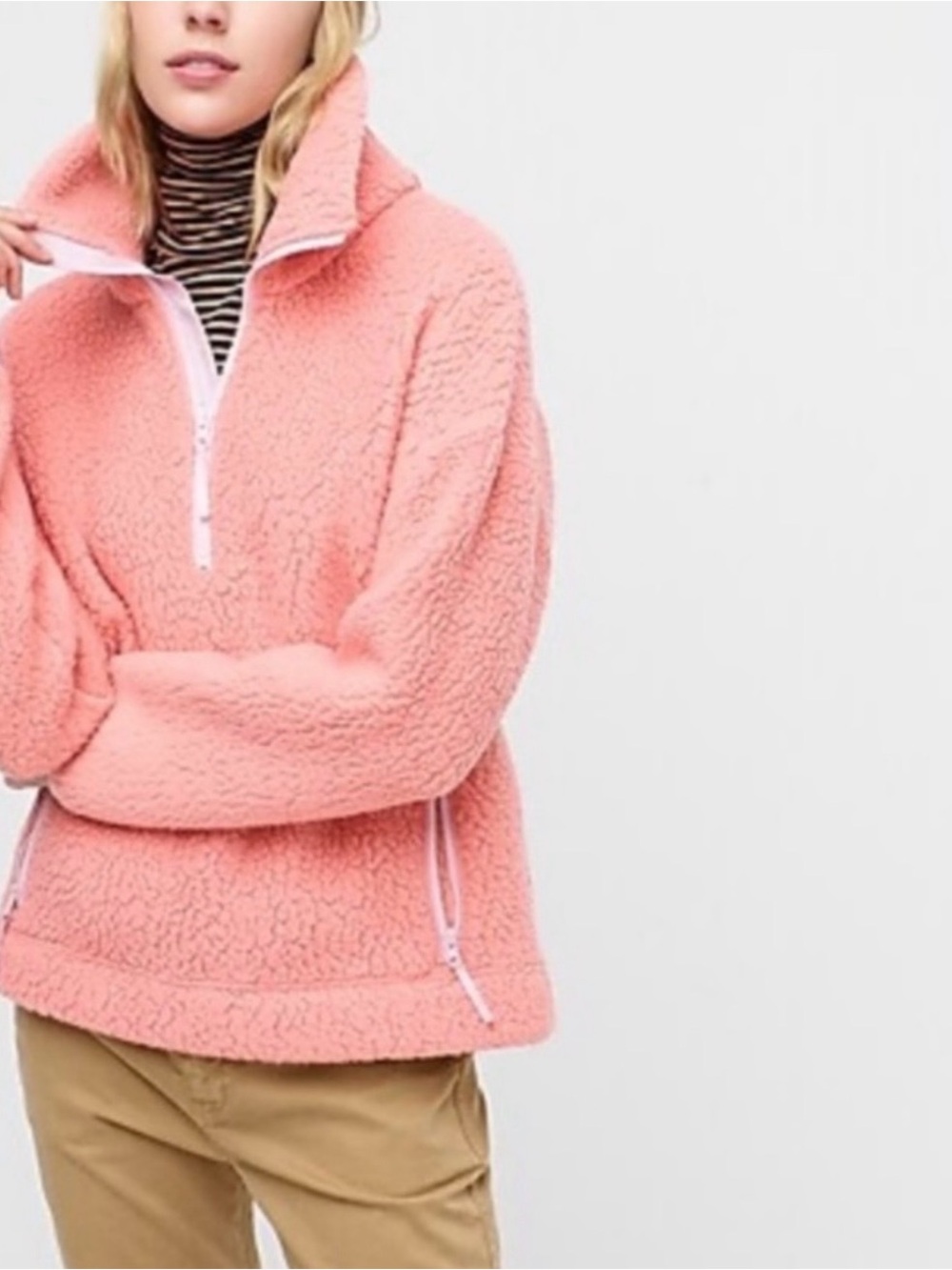 J.Crew Polartec Sherpa Fleece Half-Zip Pullover Jacket in Coral/ Pink - Sz XXL